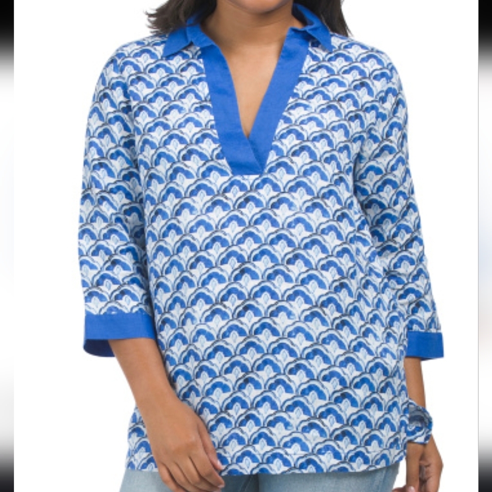 Sigrid Olsen linen collared popover top